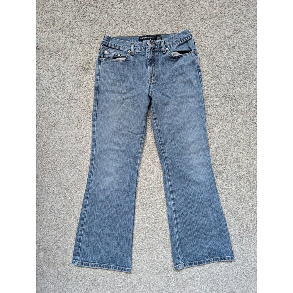 Express Jeans Flare Jeans Women 7/8 S 100% Cotton Blue Low Rise Y2K Denim
